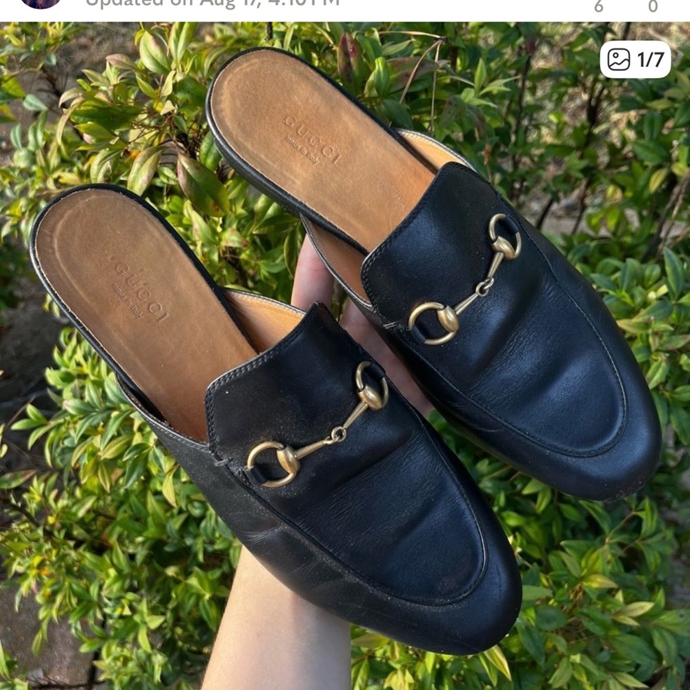 GUCCI Black Leather Princeton Brixton Loafers Mules Bit loafers Sz. 38.5